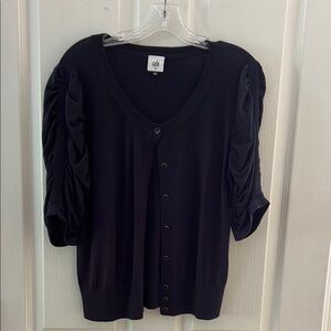 CAbi Blue Ruched 3/4 Sleeve Cardigan